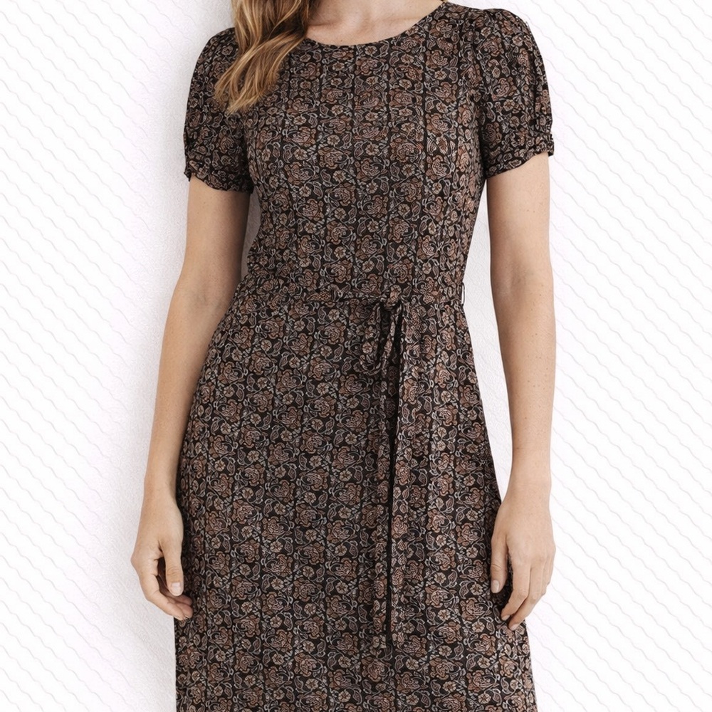 Boden Black Paisley Floral Waist Tie Mini Shirt Dress 8